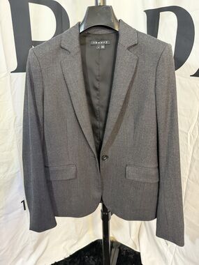 Theory Women's Grey Blazer Size 4 Wool Blend One Button Career Office Jacket